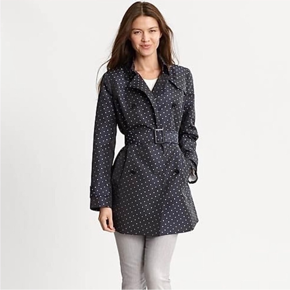 Banana Republic Trench Coat Double Breasted Lined Jacket Polka Dots Retro 50’s M